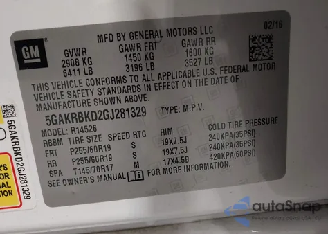 2016 Buick Enclave Leather z USA, uszkodzony, nr VIN 5GAKRBKD2GJ281329